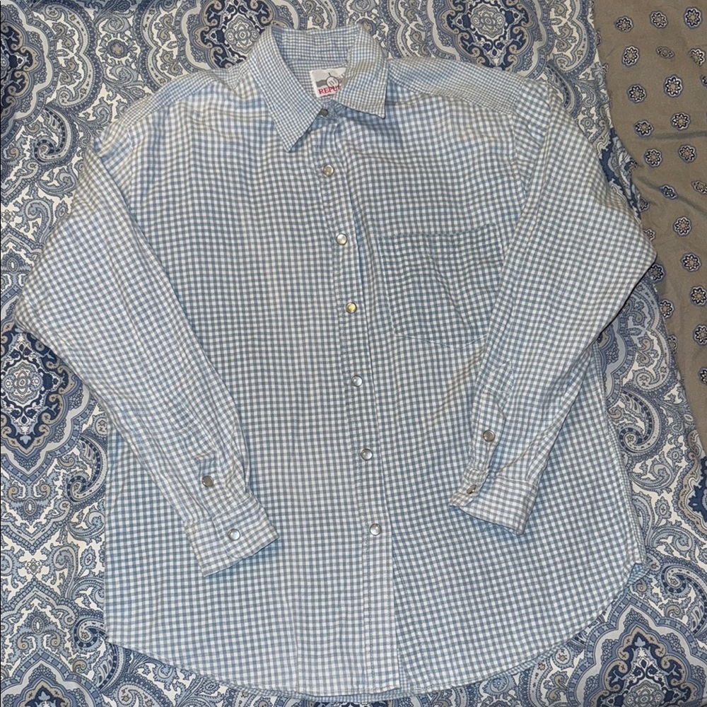 Blue Gingham Button Down Shirt